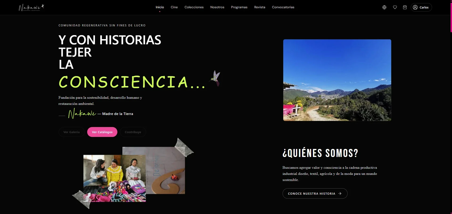 Portada de Nakawé con el encabezado de identidad textil y prendas destacadas